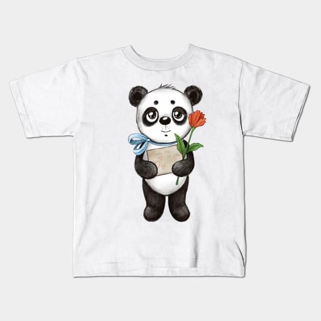 Cute panda with flower Kids T-Shirt by artbyanny